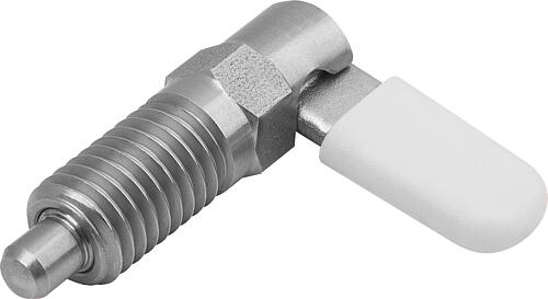 Sperrriegel mit Anschlag, links, D=6, M16, Form:C m. Gewindehülse, m. Kappe, Edelstahl blank, Komp:Polypropylen grau - K1675.1106061688