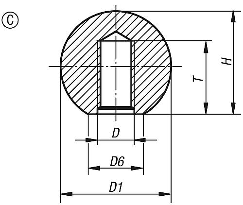Kugelknopf DIN319 Erweitert D1=40 M10, Form: C Innengewinde, Thermoplast schwarz, Komp:Kunststoff - K0158.14010 - erhältlich bei ✭ HUG Technik ✓
