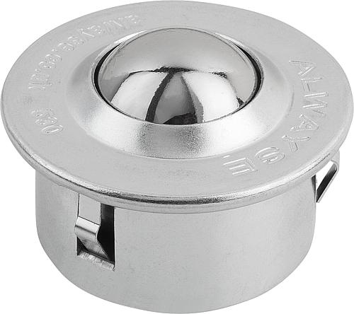 Kugelrolle mit Befestigungselement, Form:B Stahl, Komp:Stahl, D=24 ±0,1 - K0765.115 - gibt’s bei ☆ HUG Technik ✓