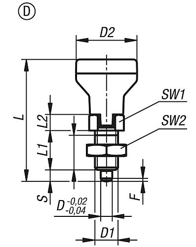 Arretierbolzen mit Zustandssensor, Gr.1, M10x1, D=5, Form: D mit Rastnut, mit Kontermutter, Edelstahl gehärtet - K1495.04105 - erhältlich bei ✭ HUG Technik ✓