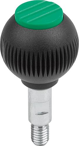 Griffkugel drehbar Gr.1, D1=25 D=M06x10, Thermoplast schwarz RAL7021, Komp: Edelstahl, Deckel: grün RAL6032 - K0254.01062 - bekommst Du bei HUG Technik ♡