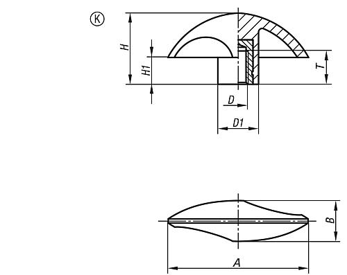 Flügelgriff M08, A=61,5 Polyamid, Komp: Stahl - K0783.16008 - bei HUG Technik ✭