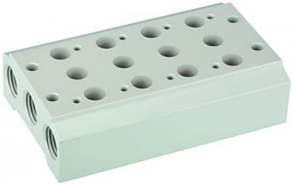 Mehrfach-Grundplatte für 5/2-5/3-Wegeventile, 2 Pos., G 1/4, G 3/8 - bei HUG Technik ☆