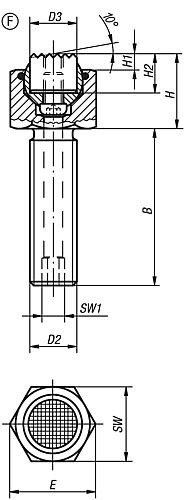 Pendelauflage mit O-Ring M10X15, Form:F Vergütungsstahl, auswechselbare Einsätze, Komp:Werkzeugstahl, SW=17 - K0289.310X015 - gibt’s bei HUG Technik ✓