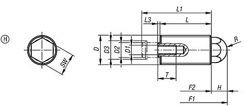 Federndes Zug-/Druckstück Verdrehsicherung M12x1,5X20, Form: H Stahl, Standard Federkraft - K0977.2112 - bekommst Du bei HUG Technik ♡