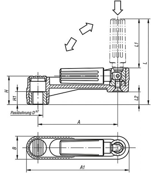 Handkurbel mit Nut Gr.1 A=80 L=84 Thermoplast, sicherheit, Komp:Thermoplast, D=10 - K0268.111003 - bekommst Du bei ★ HUG Technik ✓