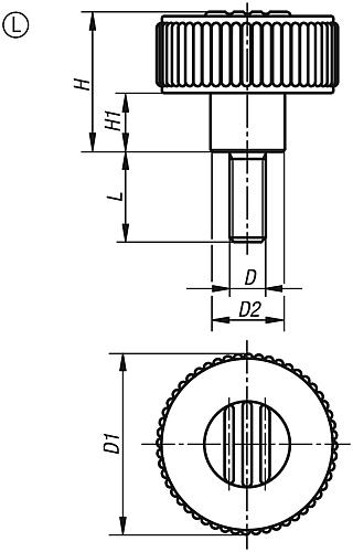 Rändelrad Gr.1, D1=40 D=M05x10, Form: L, Thermoplast schwarz RAL7021, Komp: Stahl, Deckel: grün RAL6032 - K0260.51052X10 - kommt direkt von HUG Technik 😊