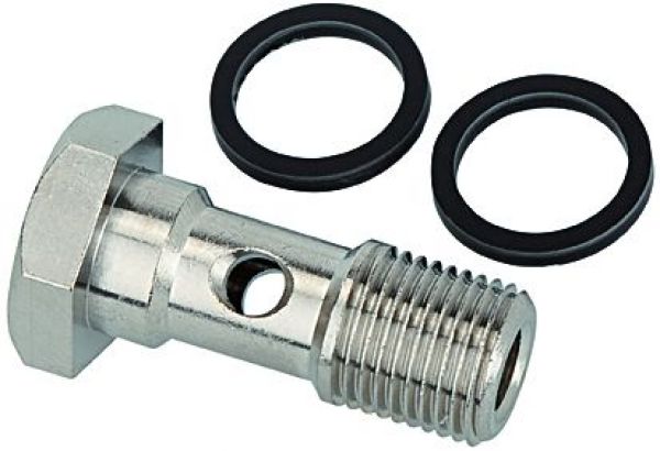 Hohlschraube, einfach, G 1/4, Messing vernickelt - erhältlich bei ♡ HUG Technik ✓