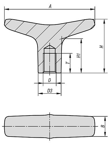 T-Griff M06, A=55,2, B=12,3, H=32,9, Edelstahl 1.4308 gestrahlt - K1203.55061 - gibt’s bei HUG Technik ✓