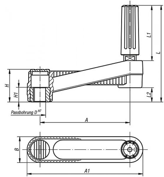 Handkurbel mit Nut Gr.1 A=80 L=85,5 Thermoplast, drehbar, Komp:Thermoplast, D=10 - K0659.311003 - bekommst Du bei HUG Technik ♡