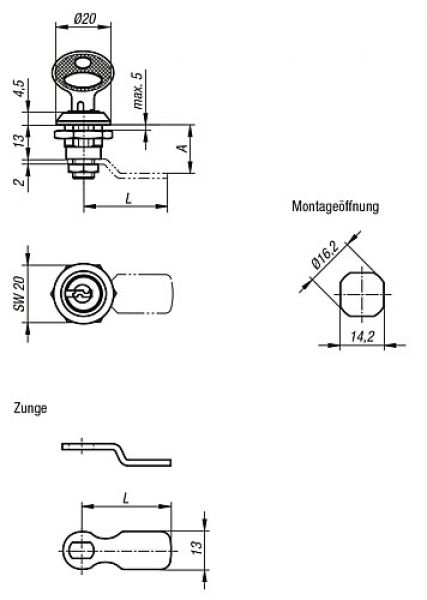 Drehriegel kleine Ausführung Zink Schlüssel - K0520.131 - bekommst Du bei ★ HUG Technik ✓