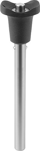 Kugelsperrbolzen mit Kopfarretierung mit Pilzgriff, D1=10, L5=100, Edelstahl 1.4305 blank, Komp: Thermoplast - K1415.003310100 - bei HUG Technik ☆