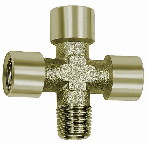 Kreuzstück, 3 x innen, 1 x außen, G/R 1/8, SW 10, Messing vernickelt - erhältlich bei ✭ HUG Technik ✓