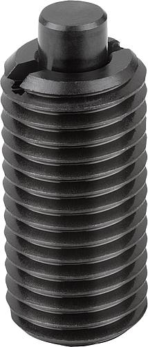 Federndes Druckstück Standard Federkraft M05 L=18 Stahl, flach, Komp: Bolzen aus Stahl - K1370.05 - erhältlich bei ♡ HUG Technik ✓