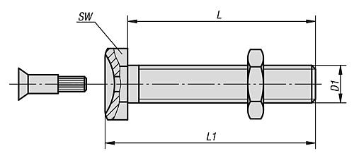 Zeichnung Gewindespindel für Stellfüße M08X100 Edelstahl, ECO L1=104,5 - K0429.081002 - bei HUG Technik ✓
