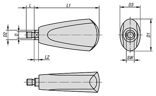 Griff drehbar Gr.1 M06 Duroplast, Komp: Edelstahl, L=54,7 - K0651.1106009 - kommt direkt von HUG Technik 😊
