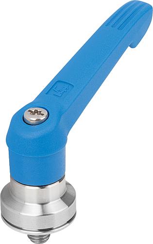 Klemmhebel mit Spannkraftverstärker Gr.5 M12x50, Kunststoff blau RAL5017, Komp: Edelstahl blank - K1598.51287X50