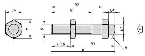 Auflagebolzen verstellbar M05 Vergütungsstahl, mit Gegenmutter - K0306.05 - bei HUG Technik ✭