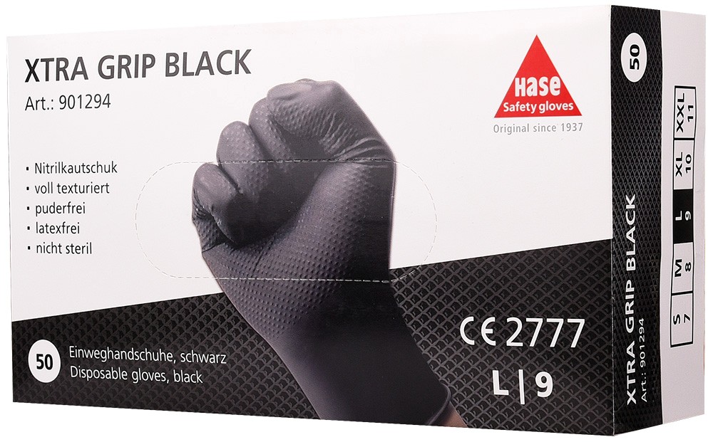 Einweghandschuh Nitril, Diamond, 0,25 mm, 50 St. »Nitril XTRA Grip Black« schwarz.