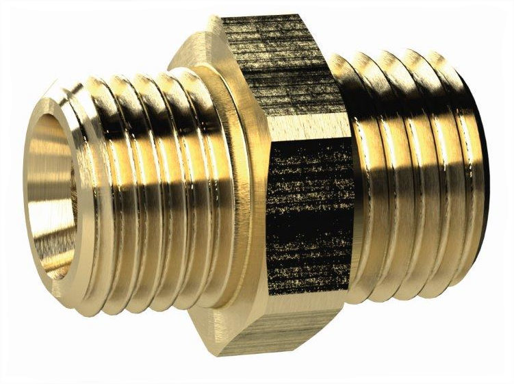 Doppelgewindenippel, G 1/2 AG, M24x1,5 AG, SW 27, Messing - bei HUG Technik ☆
