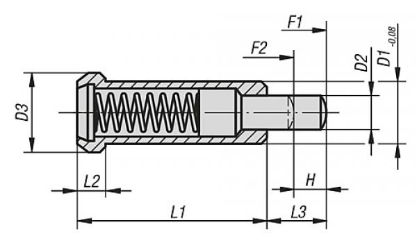 Federndes Druckstück Standard Federkraft Autom.Stahl, Komp: Bolzen aus Stahl, K0331.12 - bei HUG Technik ✓