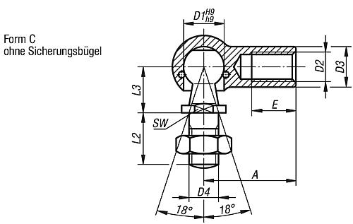 Winkelgelenk DIN71802 Linksgewinde M05, Form:C ohne Sicherungsbügel, Stahl verzinkt und passiviert - K0734.080501 - direkt von HUG Technik ✓