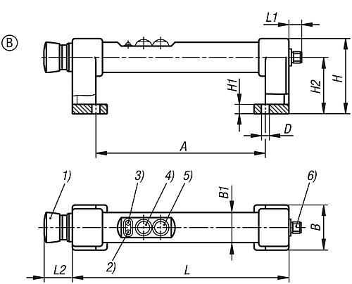 Rohrgriff mit elektrischer Schaltfunktion, 2 Drucktaster, Form: B mit Nothalt, L=230, A=180, D=8,5, PVC schwarz, - K1530.1180 - bei HUG Technik ✭