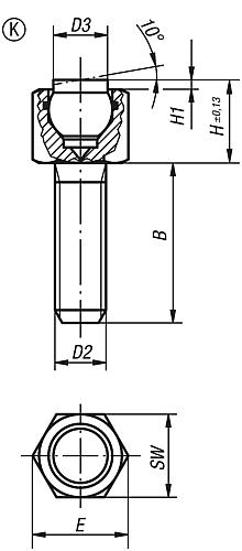 Pendelauflage mit O-Ring M06X12, Form:K Vergütungsstahl, verstellbar, Komp:Polyacetal, SW=10 - K0288.706X012 - gibt’s bei HUG Technik ✓