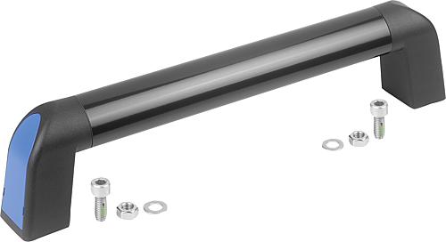 Rohrgriff Bighand, A=180, L=213,4 Aluminium schwarzgrau, Komp: Thermoplast Komp: schwarz RAL7021, Deckel: blau - K1445.18087 - direkt von HUG Technik ✓