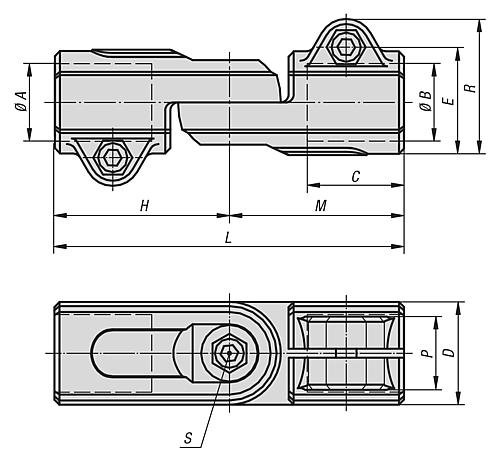 Zeichnung Rohrverbinder Gelenk Aluminium, ohne Verzahnung, Komp:Stahl, A=12,1 - K0489.512 - erhältlich bei ✭ HUG Technik ✓