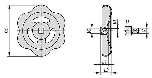 Handrad Stahlblech, Vierkant V=10, D1=108, Stahl rot RAL3000 - K1661.110101 - gibt’s bei HUG Technik ✓