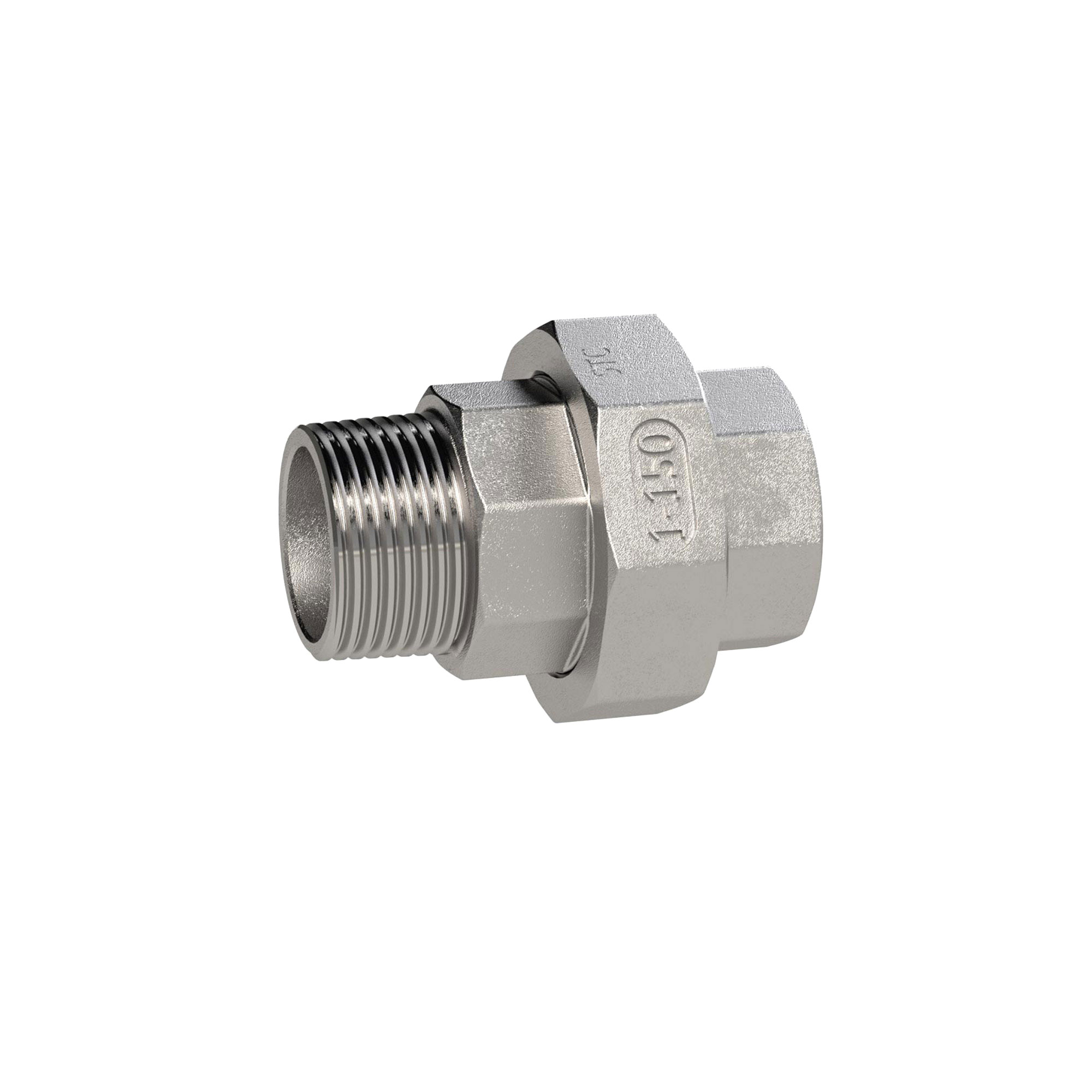 Lösbarer Doppelgewindenippel, flachdichtend, G 3/8, I/A, SW 34, Edelstahl 1.4408 - bei HUG Technik ♡
