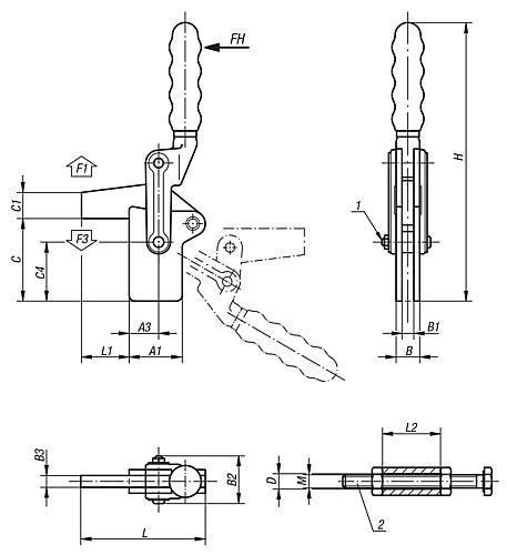 Schnellspanner vertikal Stahl, Komp: Kunststoff, M=M12x100 - K0067.0700 - gibt’s bei ☆ HUG Technik ✓