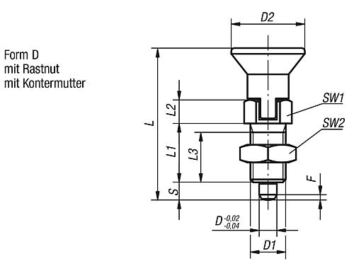 Arretierbolzen Gr.0 M08X1, D=4, Form: D mit Rastnut mit Kontermutter, Edelstahl gehärtet, Komp: Thermoplast Komp: rot - K0338.0400484 - gibt’s bei HUG Technik ✓