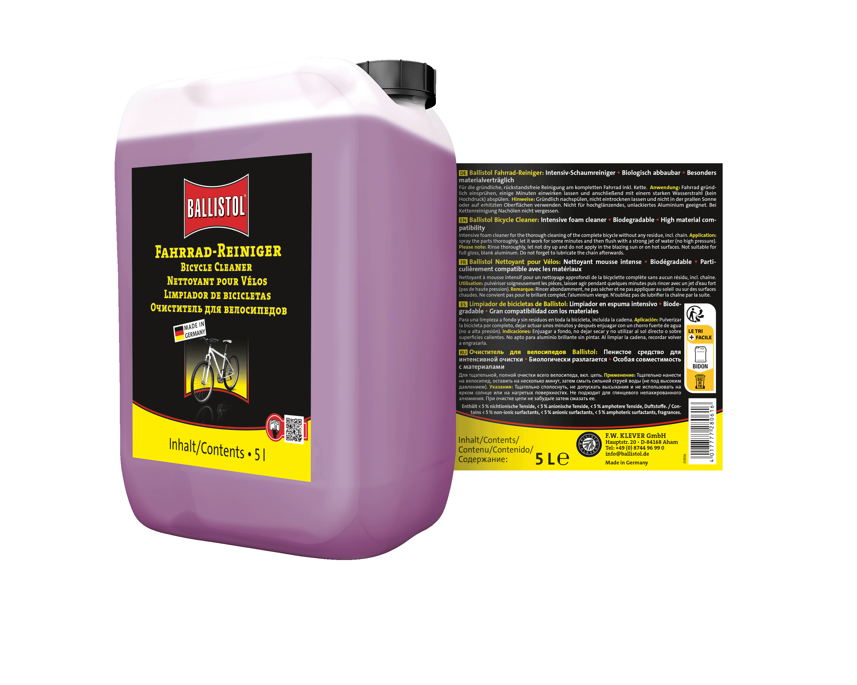 Ballistol Fahrrad-Reiniger BikeClean, 5-Liter-Kanister, Rückseite