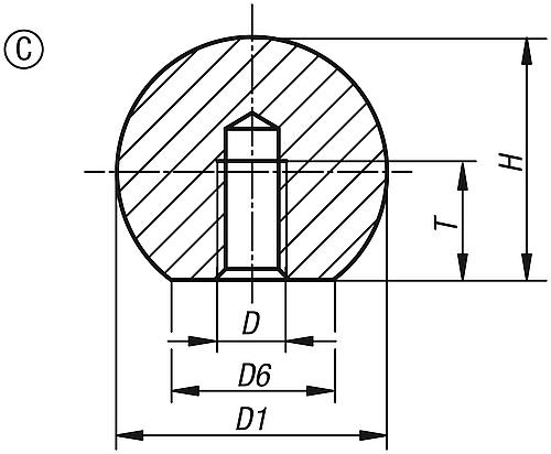 Kugelknopf M10 D1=40, Form: C Aluminium - K0650.140102 - bei HUG Technik ♡