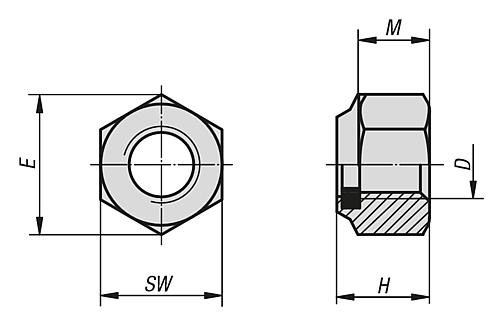 Sechskantmutter mit Klemmstück hohe Form DIN982 M04, SW=7, Stahl 6-8 galvanisch verzinkt, Komp: Polyamid - K1147.204 - direkt von HUG Technik ✓