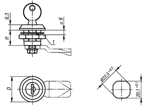 Drehriegel abschließbar, mit Gleichschl. Schlüssel, H=18, Edelstahl 1.4401, Komp:Edelstahl - K1355.18 - gibt’s bei ☆ HUG Technik ✓