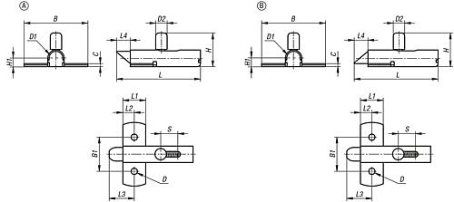 Riegel mit Rückstellfeder Form A Riegel Nach Oben L=73,5, B=56, Edelstahl 1.4301 - K1693.07356 - bei HUG Technik ✭