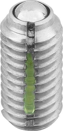 Produktbild Federndes Druckstück Standard Federkraft M03 L=7 Edelstahl, LONG-LOK, Komp: Kugel aus Edelstahl - K0322.03 - bei HUG Technik ✭