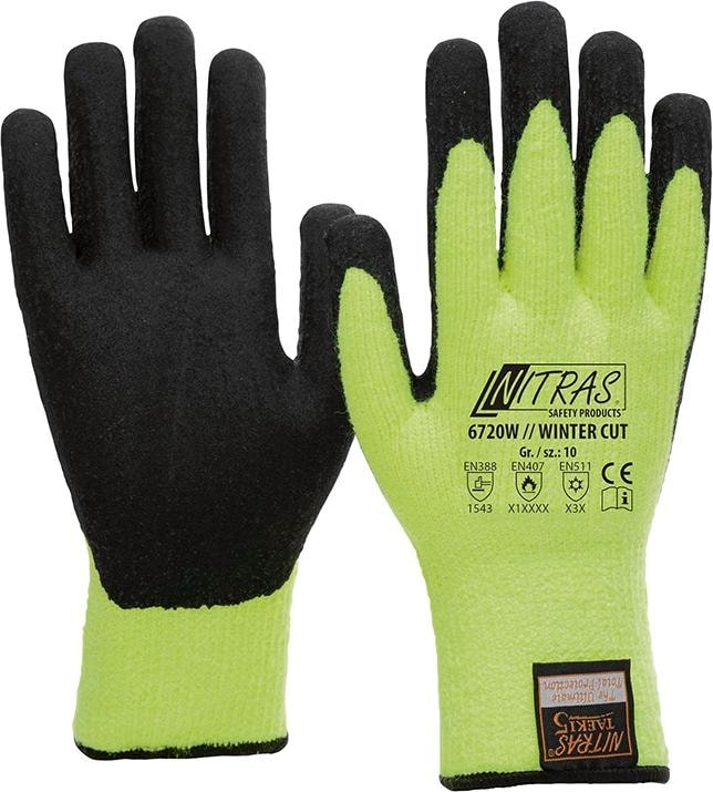 Nitras® Winterschnittschutzhandschuh »Taeki5«, latexbeschichtet, neongelb-schwarz - bei HUG Technik ☆