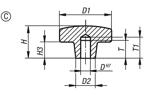 Kreuzgriff kunststoffbeschichtet D1=40, Form: C Grauguss, orange, D4=8 - K0682.108 - bekommst Du bei HUG Technik ♡