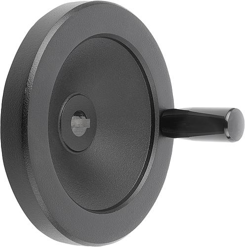 Scheibenhandrad D1=100 Passbohrung mit Nut D2=10H7, B3=3, T=11,4, Aluminium, schwarz pulverbesch, Komp:Duroplast - K0161.31100X10 - bei HUG Technik ✓