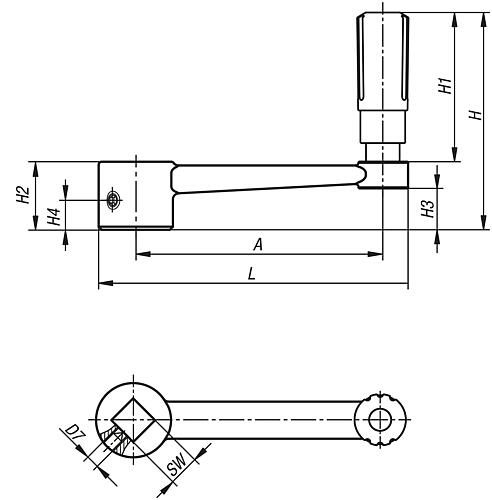 Handkurbel mit Griff Gr.1 A=80 L=100 Aluminium, drehbar - K0996.4110 - bei HUG Technik ✭