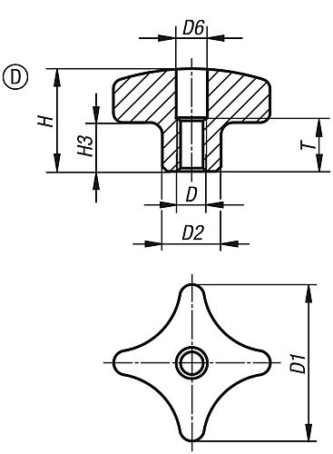 Kreuzgriff poliert M06 D1=32, Form: D Edelstahl - K0146.4032062 - gibt’s bei HUG Technik ✓