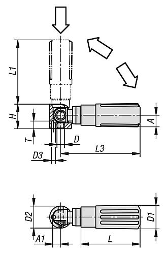 Sicherheits-Zylindergriff selbsttätig rückschwenkend Gr.1 D=M04, L=35, L1=38, Thermoplast, Komp: Stahl - K1470.104 - bei HUG Technik ✓