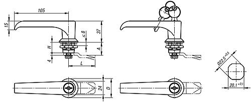 Drehriegel mit L-Griff abschließbar, Edelstahl 1.4401 - K1359 - bei HUG Technik ✭