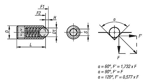 Federndes Druckstück verstärkte Federkraft M03 L=9 Stahl, Komp: Kugel aus Stahl - K0315.203 - direkt von HUG Technik ✓