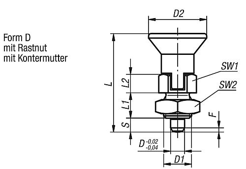 Arretierbolzen kurze Ausführung Gr.0 M08x1, Form: D Edelstahl, ungehärtet, Komp: Thermoplast, D=4 - K0631.18004 - erhältlich bei ♡ HUG Technik ✓