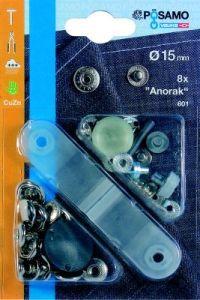 PRYM Druckknopf »Anorak« 15,0mm, Messing vernickelt, Karte mit 8 Stück - bei HUG Technik ♡